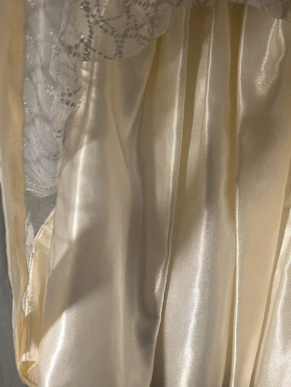 Cinderella Ivory Satin & Glitter Overlay Dress with Bow
